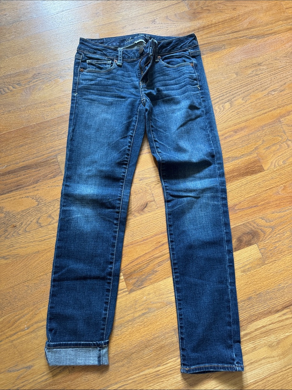 American Eagle Outfitters Dark Blue Skinny Jeans, can be rolled!